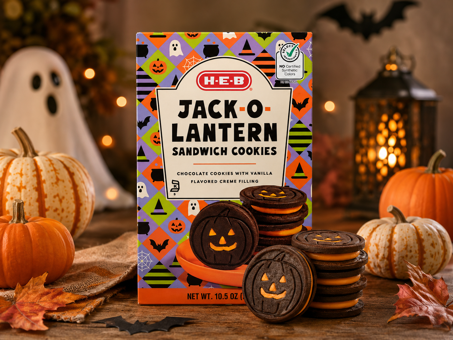 H‑E‑B Jack-O-Lantern Sandwich Cookies