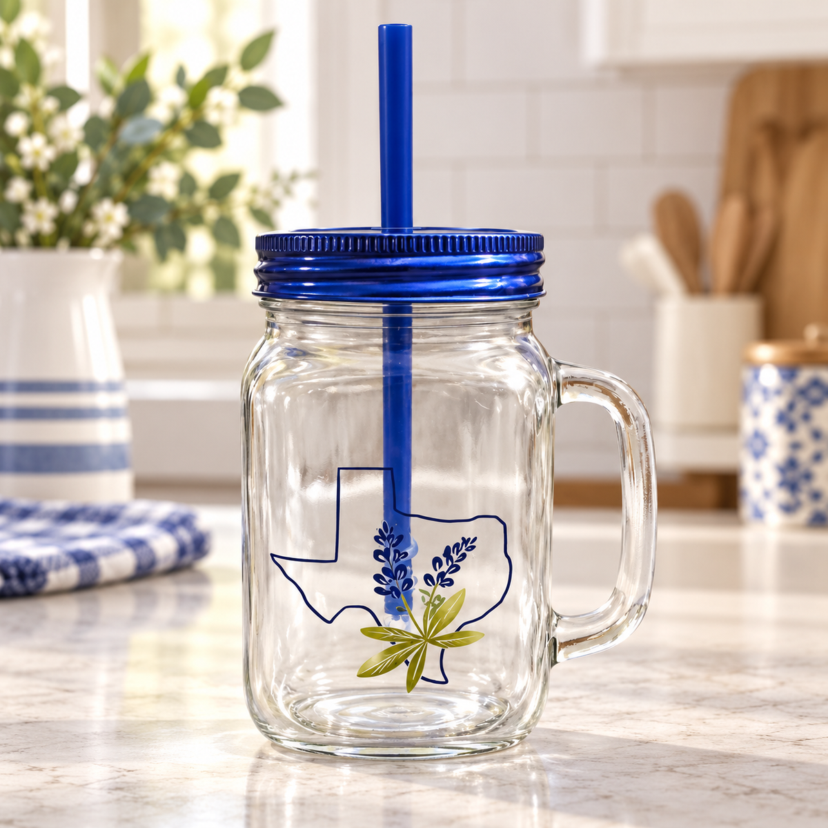 H-E-B Texas & Bluebonnets Mason Jar Tumbler with Straw