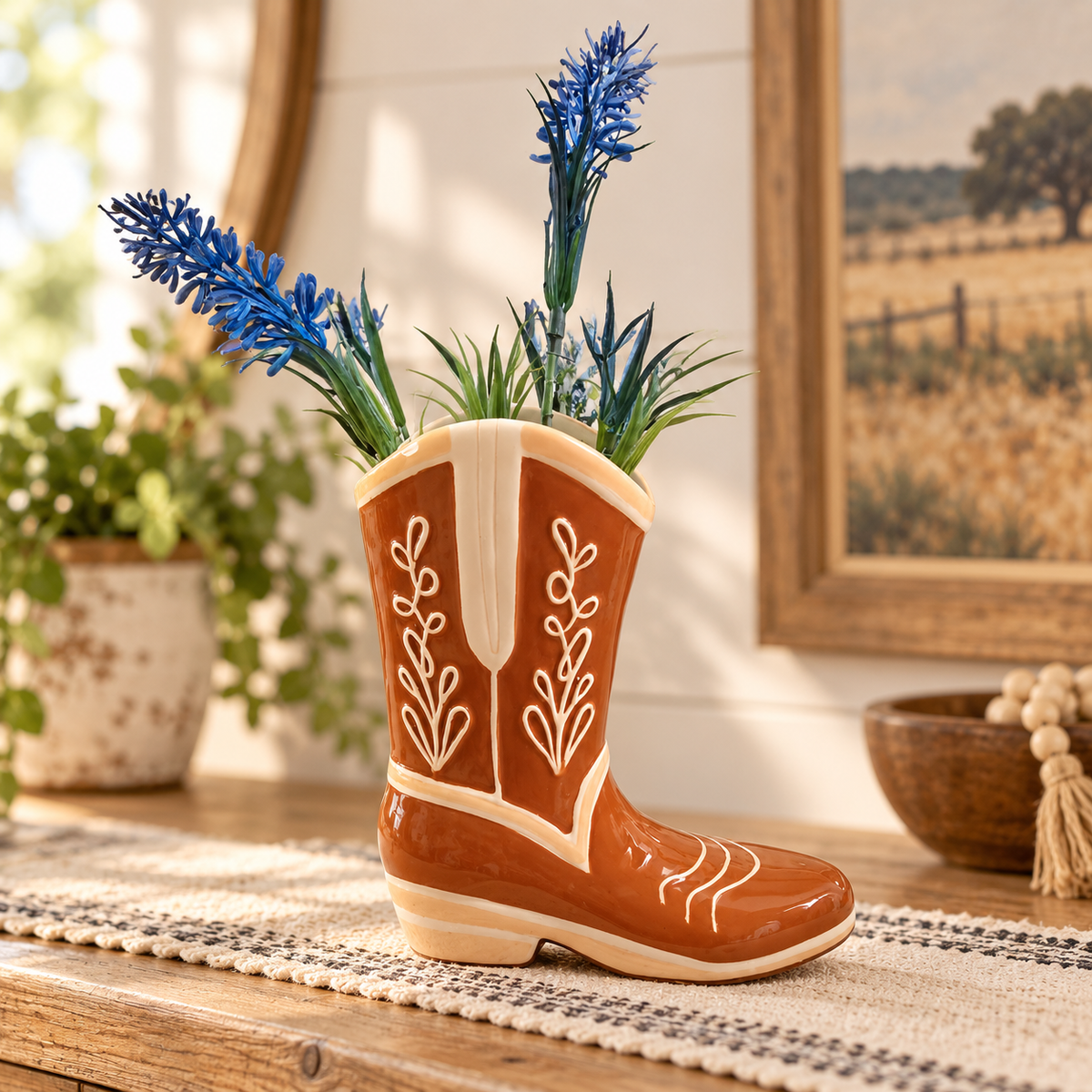 H‑E‑B Texas Bluebonnet Cowboy Boot Planter