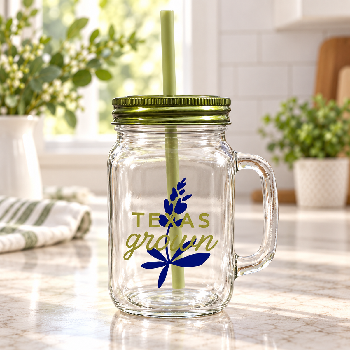 H-E-B Texas Grown Mason Jar Tumbler with Straw