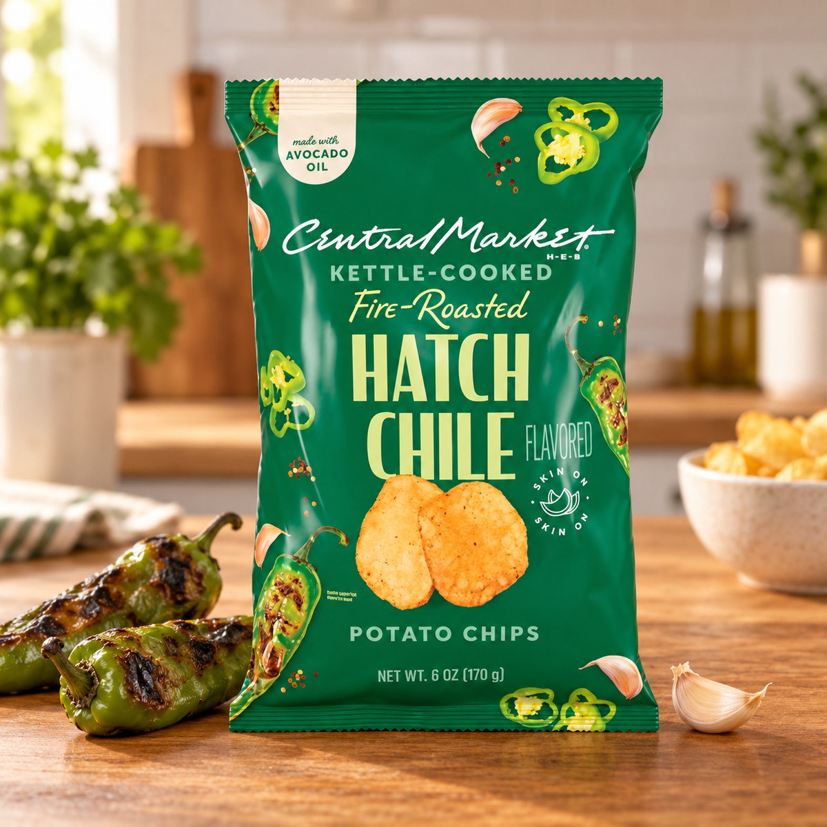 Central Market Fire-Roasted Hatch Chile Potato Chips