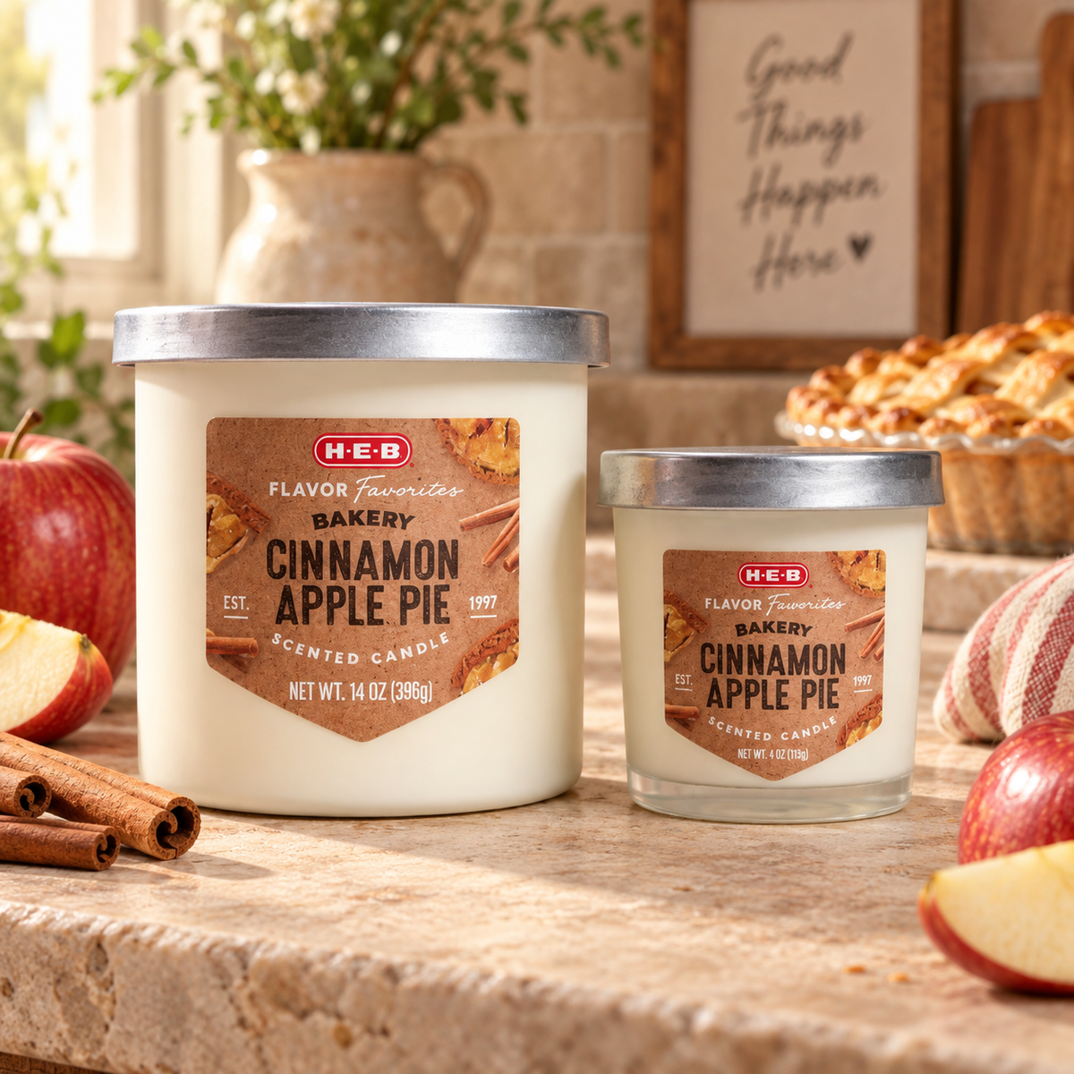 Bougies parfumées H-E-B Saveurs favorites - Tarte aux pommes et à la cannelle