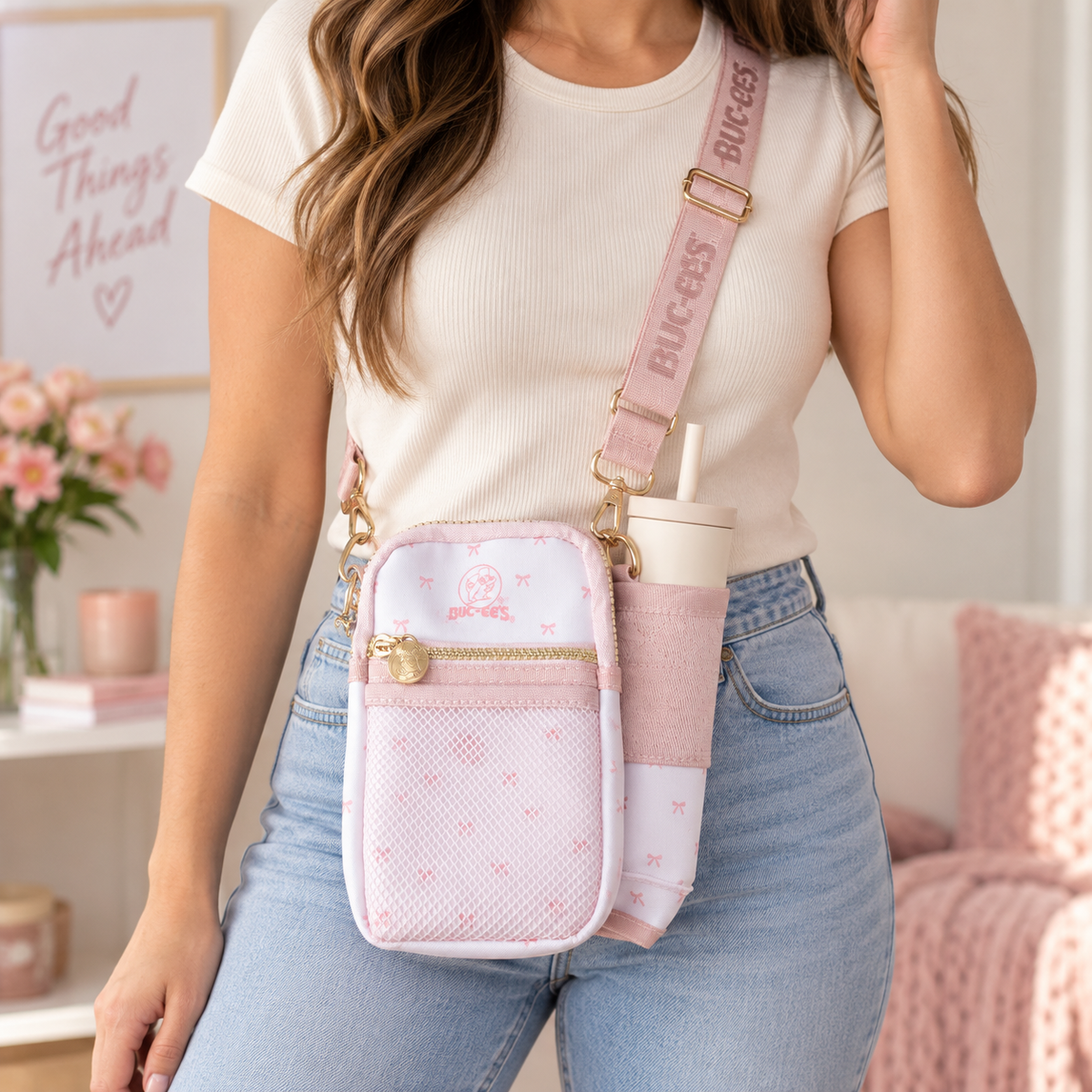 Buc-ee's & Bows Pink Crossbody Tumbler