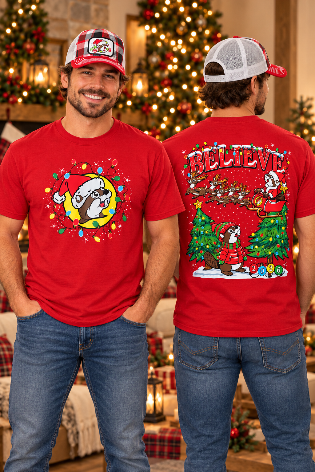Buc-ee's Red Plaid Christmas Hat