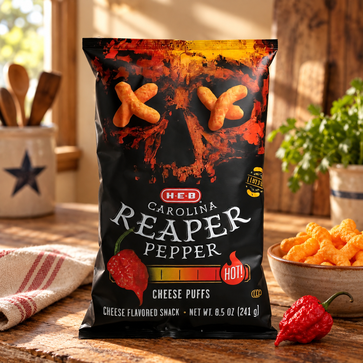 H-E-B Cheesy Puffs Piment Carolina Reaper
