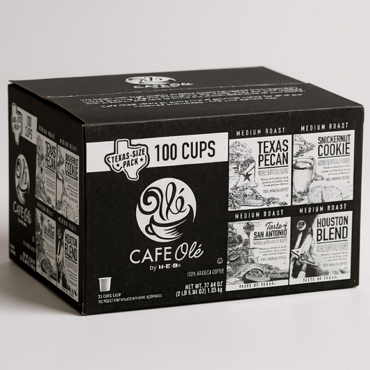 CAFE Ole by H-E-B Texas Pecan, Snickernut Cookie, San Antonio & Houston Blend Coffee Single Serve Cups - 100 CT.