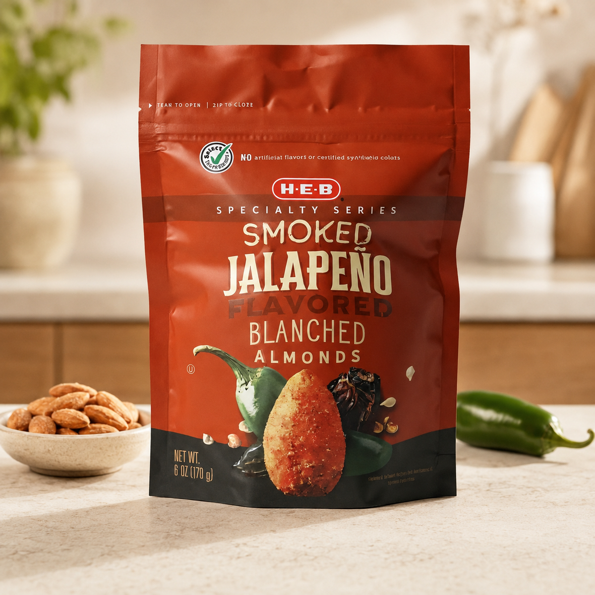 H-E-B Smoked Jalapeño Blanched Almonds, 6oz.
