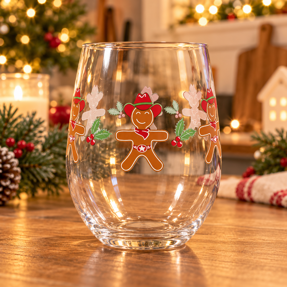 H-E-B Gingerbread Stemless Wine Glass