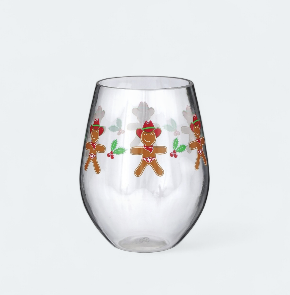 H-E-B Cowboy Gingerbread Stemless Wine Glass