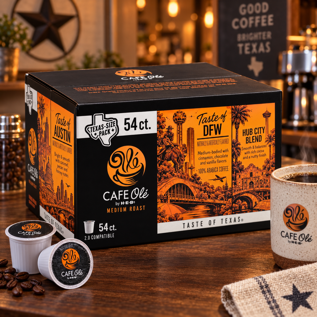 Café Ole par H-E-B, Dosettes de café à usage unique, paquet varié, 54 dosettes