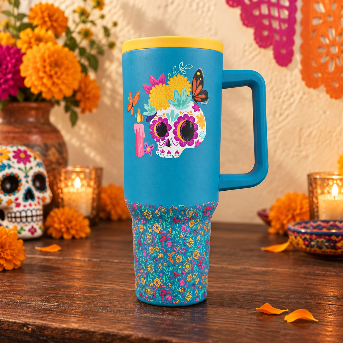 H-E-B Embossed Sugar Skull Tumbler