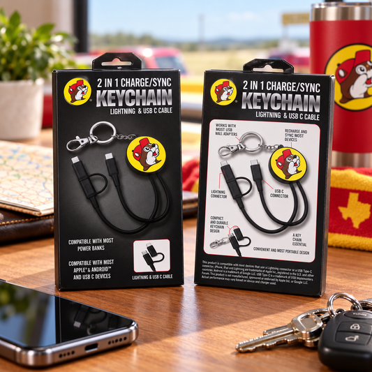 Buc-ee's 2 In 1 Keychain Charger Cable