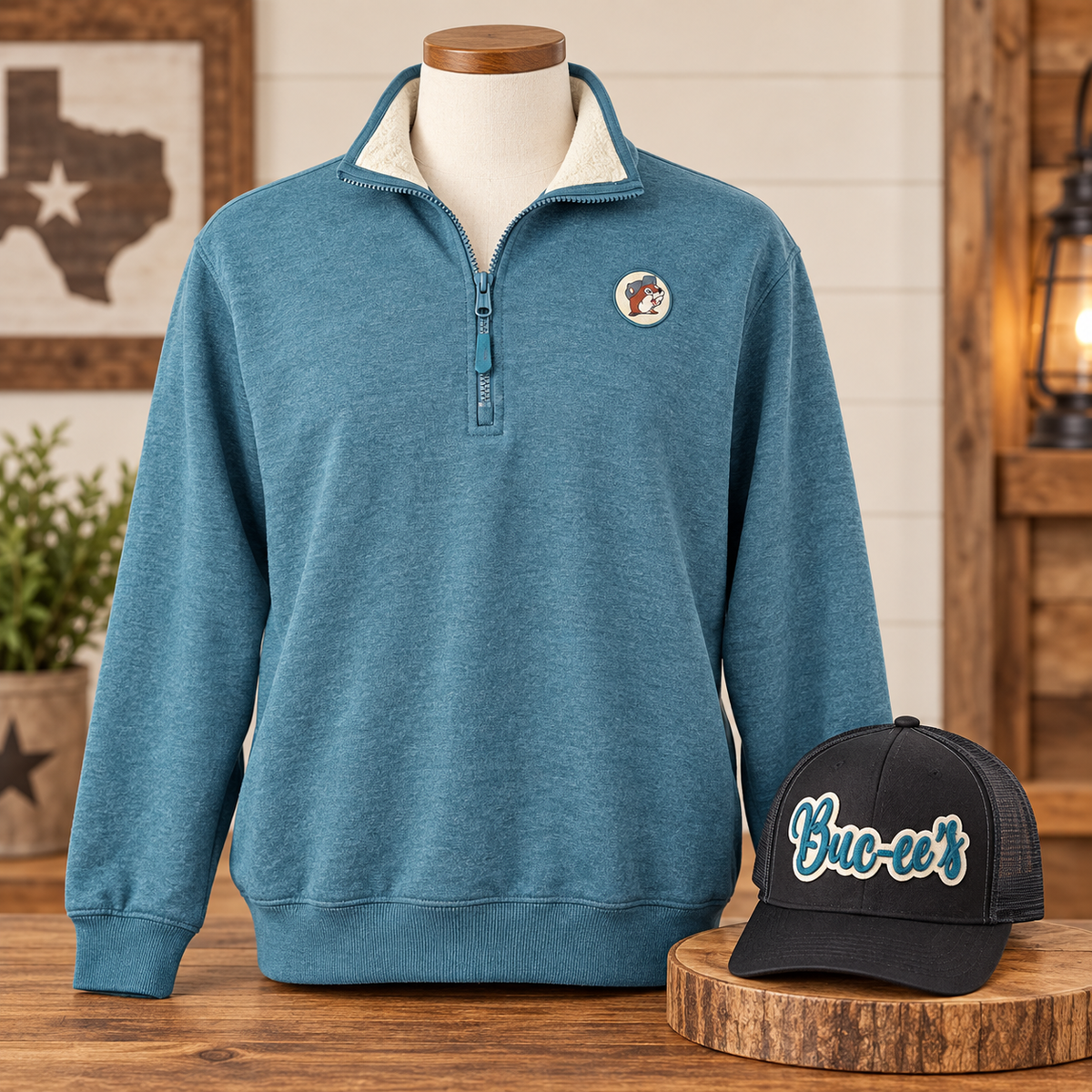 Buc-ee's Teal Zipper Fleece Pullover