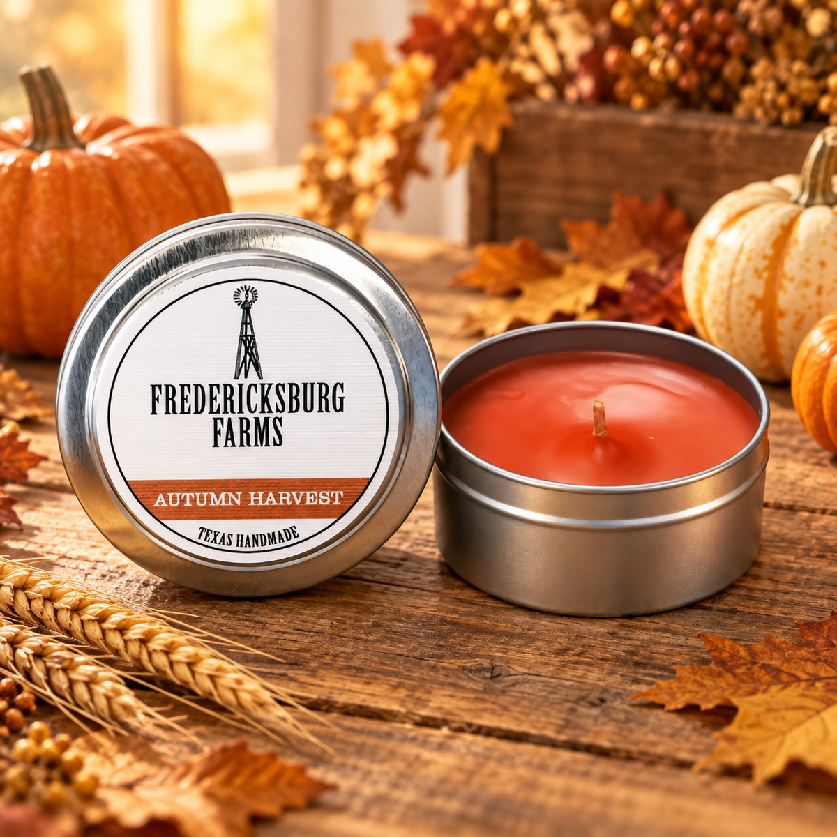 Fredericksburg Farms
Bougie de voyage en étain Moisson d'automne