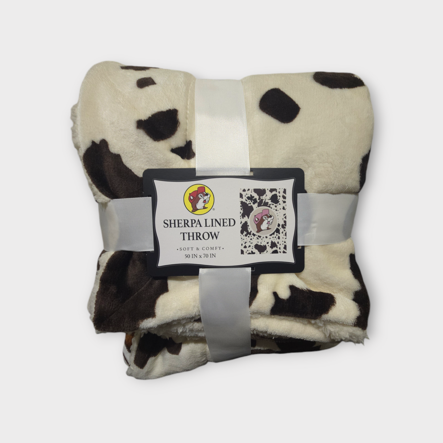 Buc-ee's Cow Print Sherpa Throw Blanket