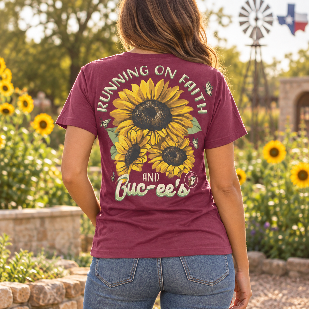 Buc-ee's "Running on Faith" Sunflower T-Shirt