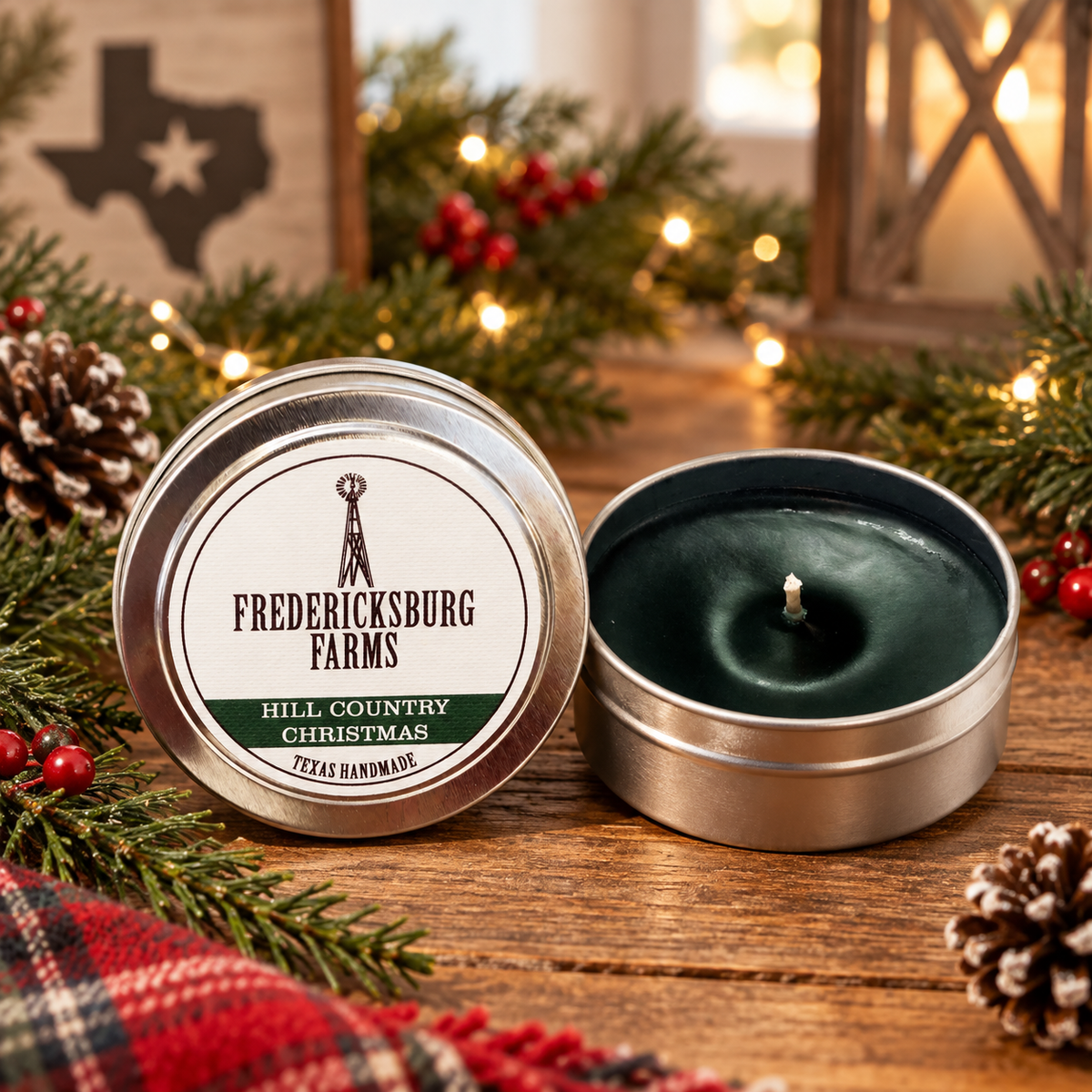 Fredericksburg Farms Hill Country Christmas Candle Travel Tin