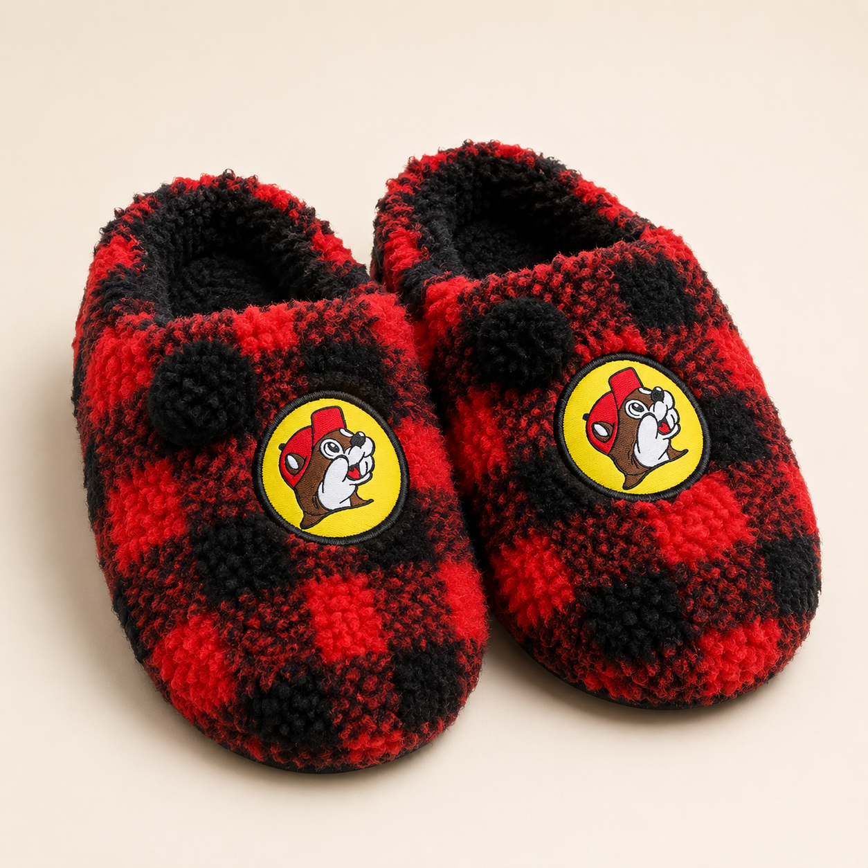 Buc-ee's Plaid Sherpa Slippers