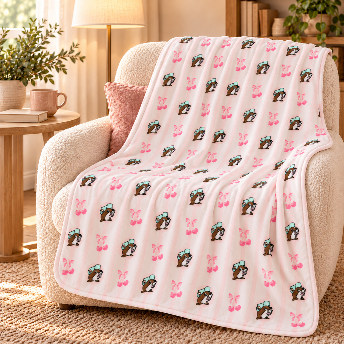 Buc-ee's Bow's & Cherries Sherpa Throw Blanket