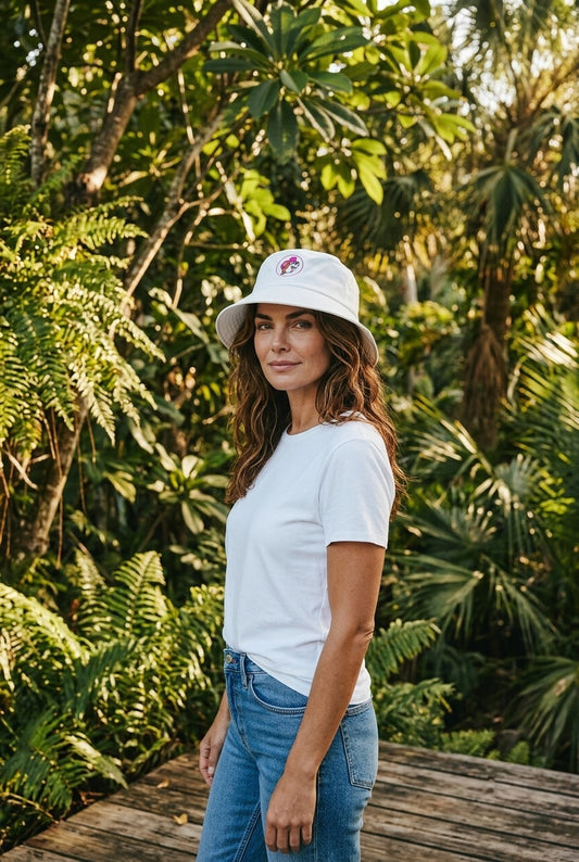 Buc-ee's White & Pink Logo Bucket Hat - Adult