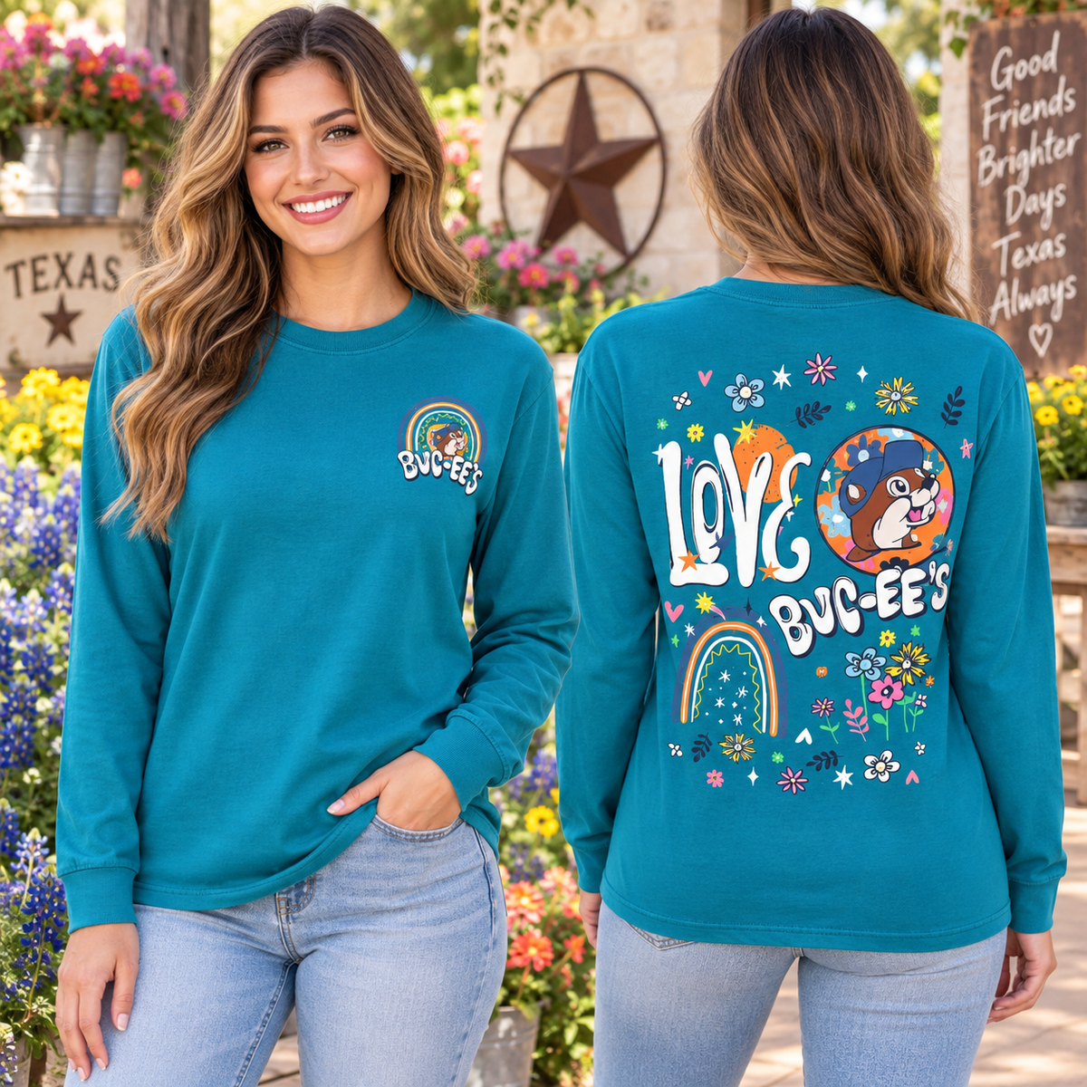 T-shirt à manches longues sarcelle « Love Buc-ee's » de Buc-ee's