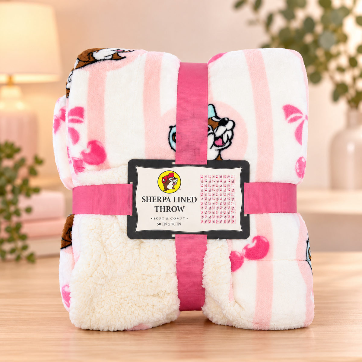 Buc-ee's Bow's & Cherries Sherpa Throw Blanket