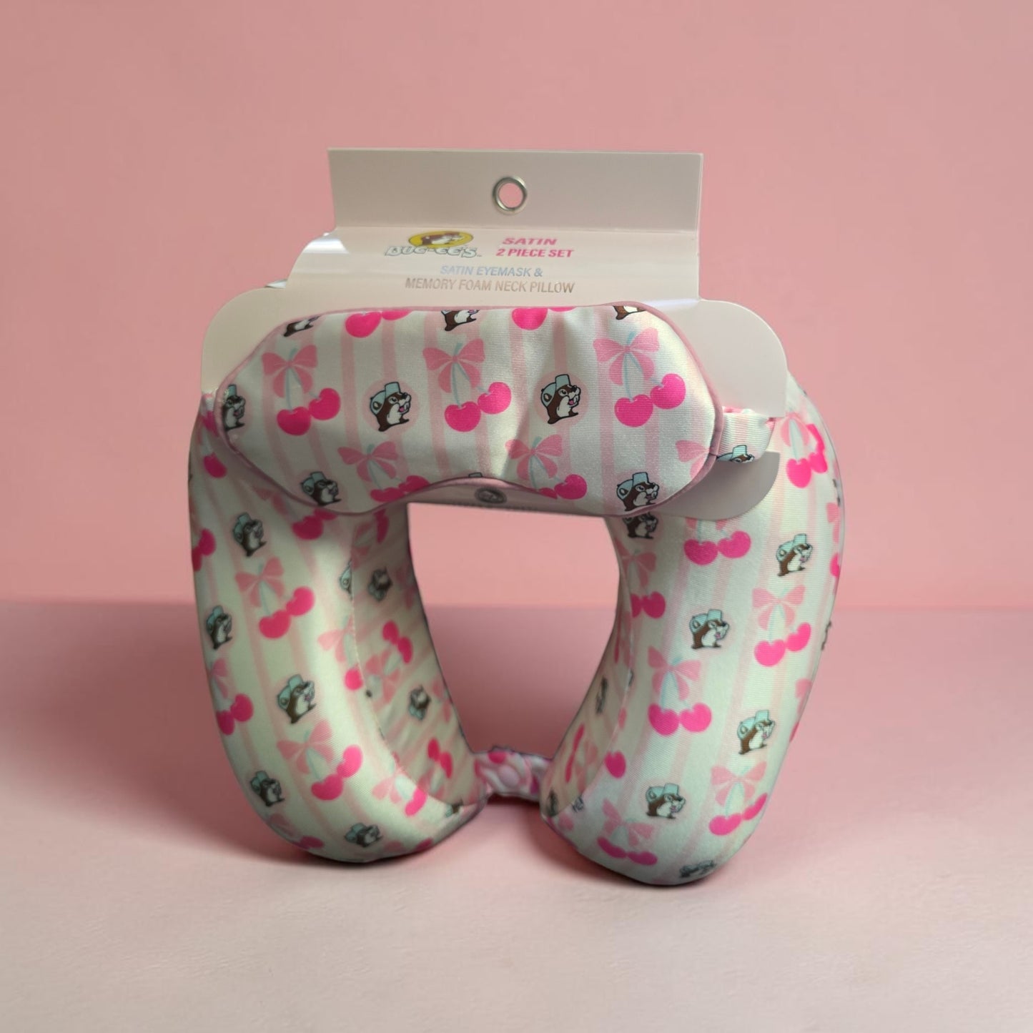 Buc-ee's Cherry Satin Mask & Neck Pillow Set