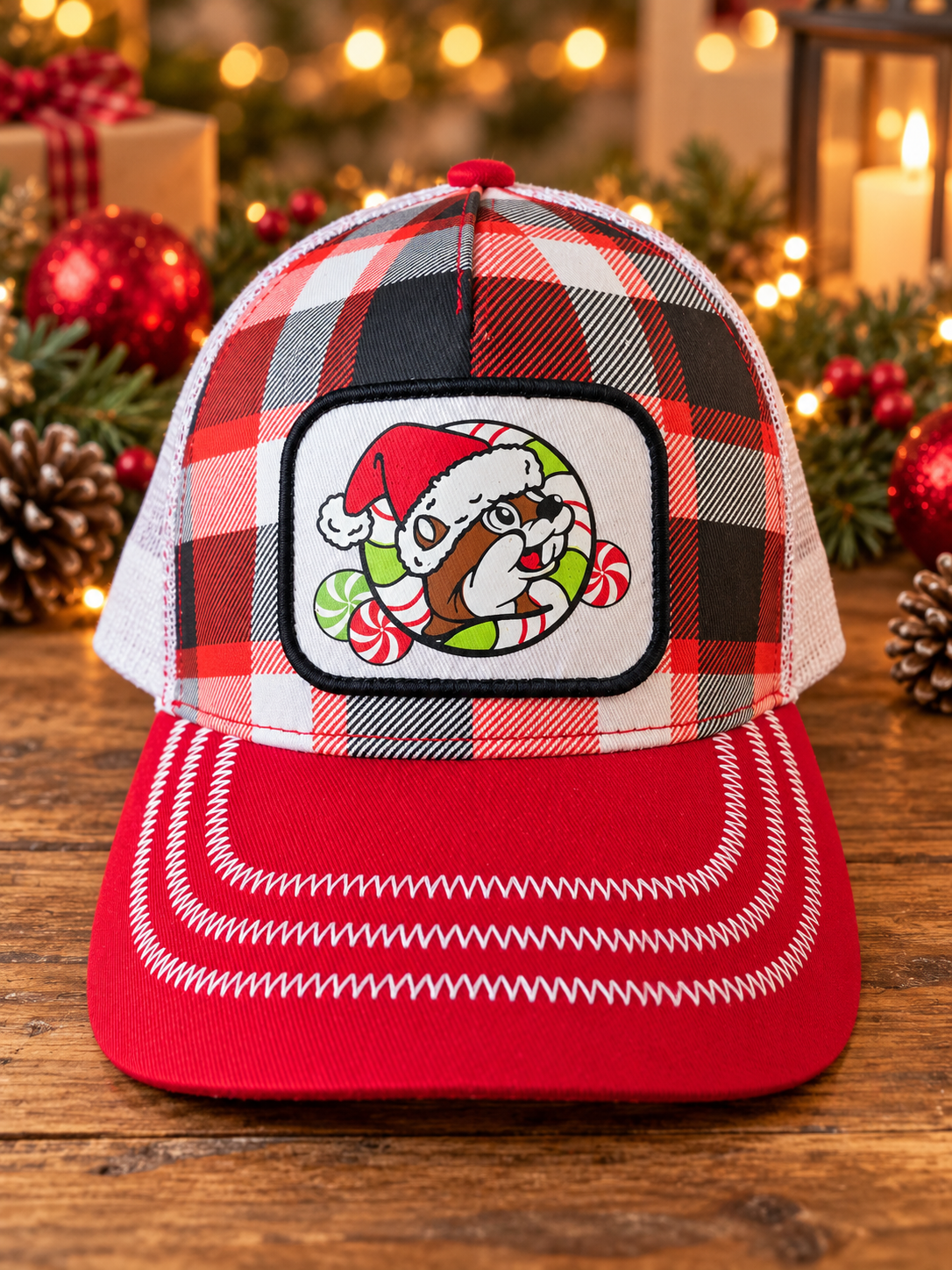 Buc-ee's Red Plaid Christmas Hat