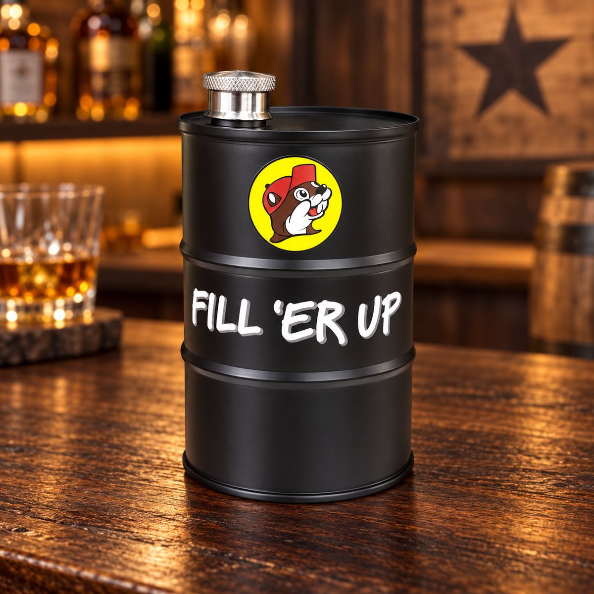 Buc-ee's "Fill'er UP"Barrel Flask
