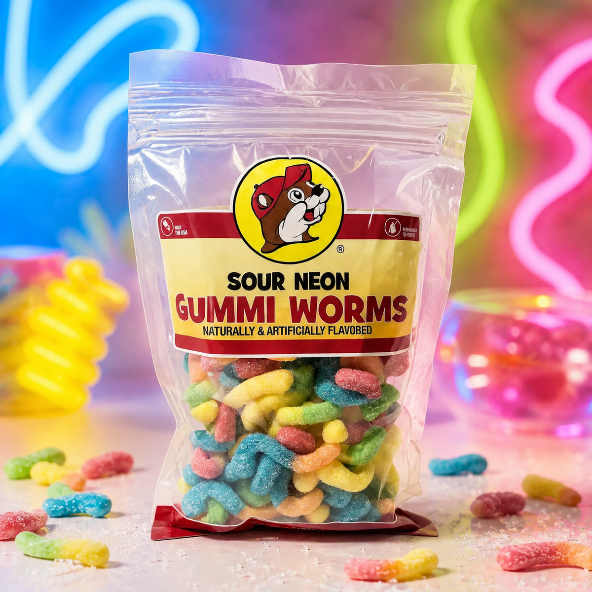 Buc-ee's Sour Neon Gummi Worms