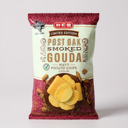 H-E-B Limited Edition Post Oak Smoked Gouda Wavy Chips