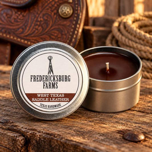 Fredericksburg Farms
West Texas Saddle Leather Candle Travel Tin