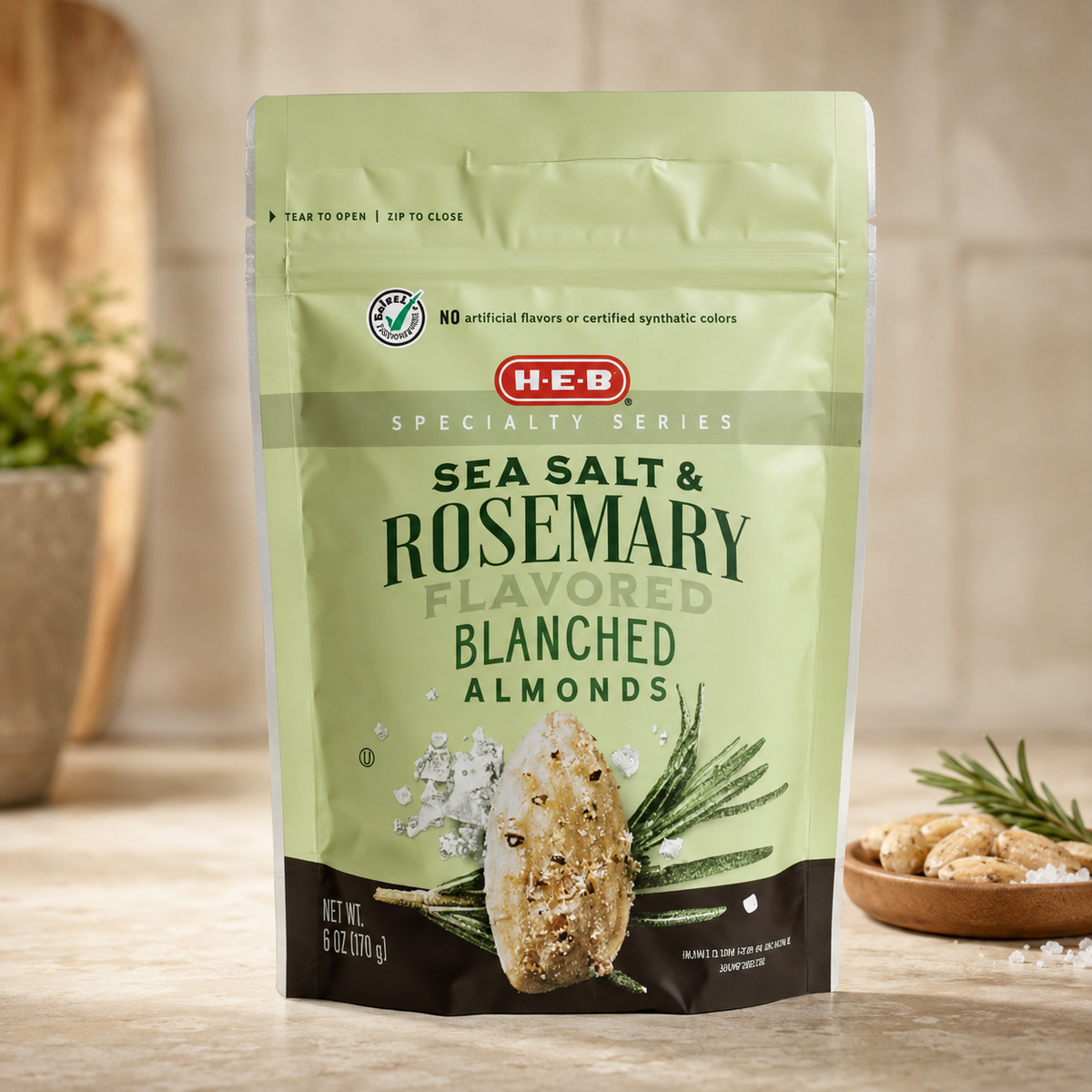 H-E-B Sea Salt & Rosemary Blanched Almonds, 6oz.